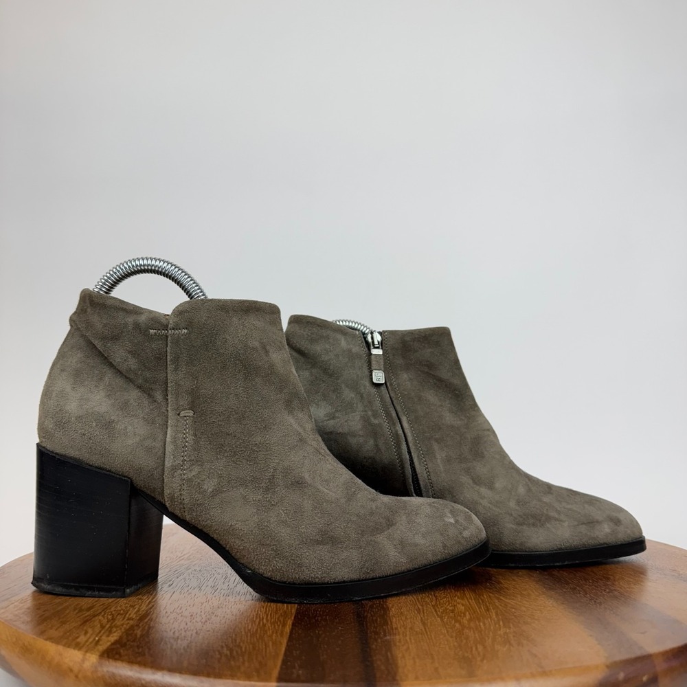 Womens Alberto Fermani‎ Gray Suede Heeled Ankle Boots Booties Size 38.5 US 8.5 M